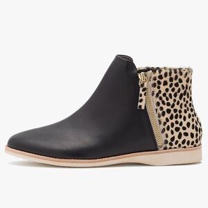 Rollie Black Cheetah Diagonal Sidezip Lightweight Bootie Size 39 / US 8